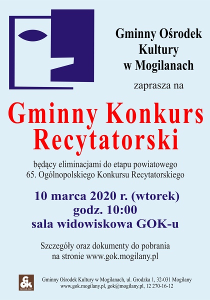 Eliminacje do etapu powiatowego 65. Ogólnopolskiego Konkursu Recytatorskiego 2020 r.