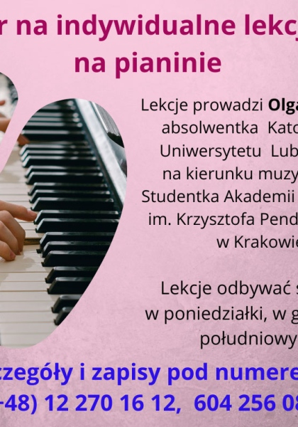 Nabór na indywidualne lekcje gry na pianinie