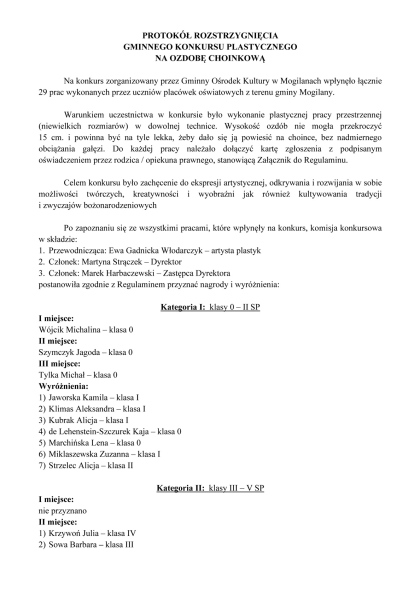 Konkurs ''Ozdoba choinkowa'' - protokół